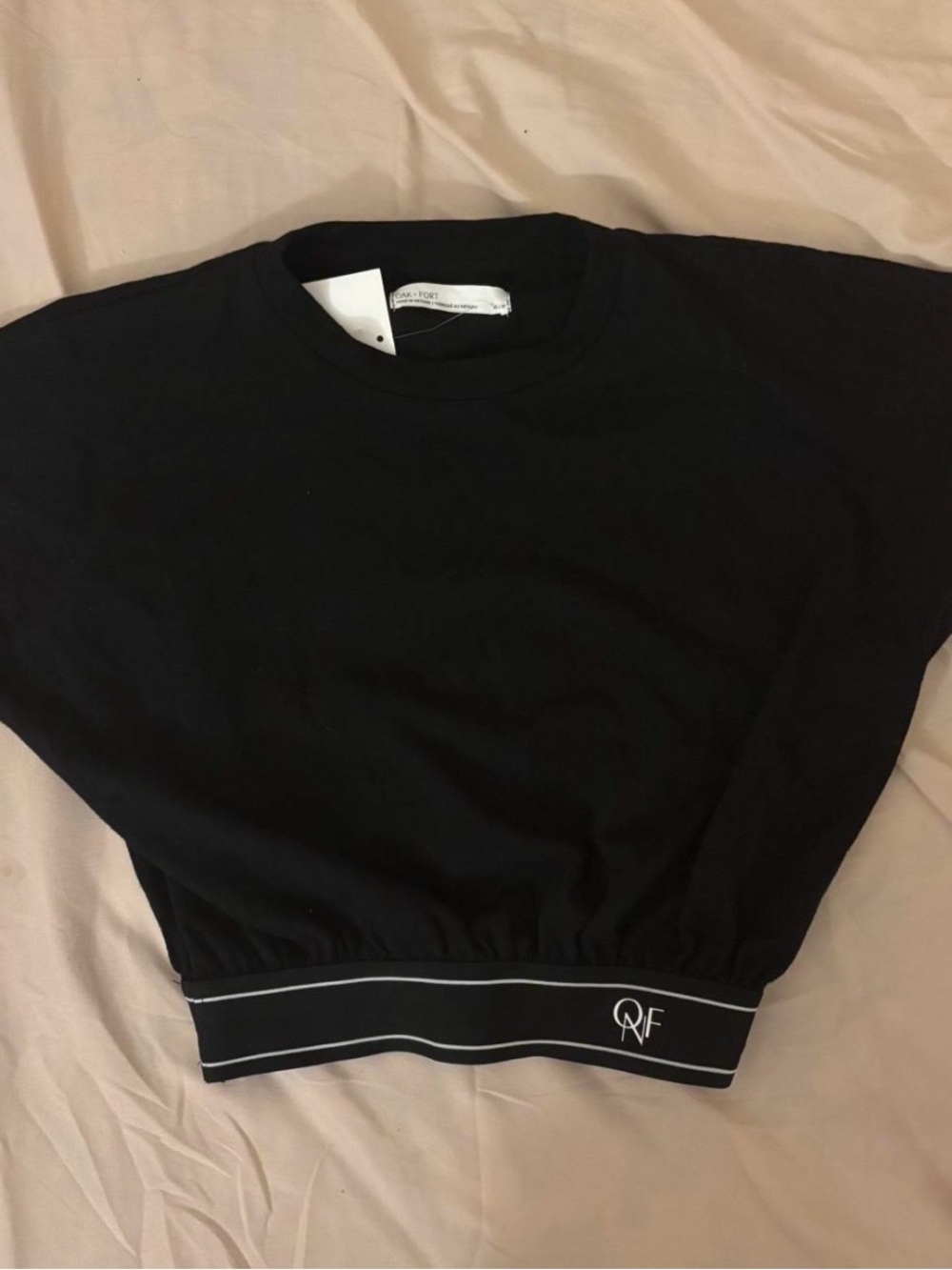 OAK + FORT Black Cropped Tee with Logo Band